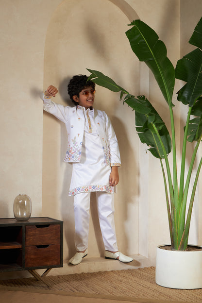 Elegant White Embroidered Koti Kurta Set