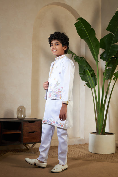 Elegant White Embroidered Koti Kurta Set