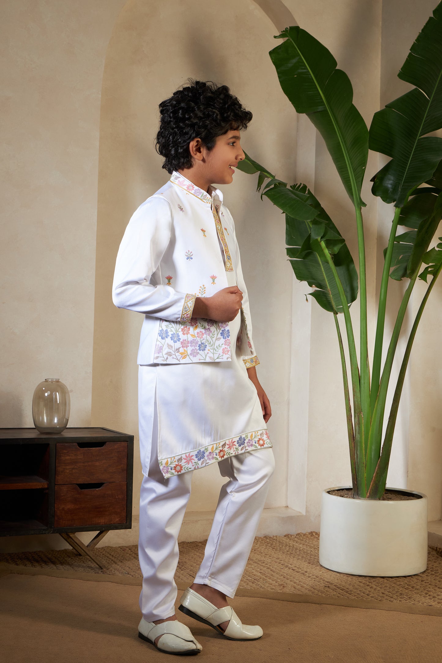 Elegant White Embroidered Koti Kurta Set