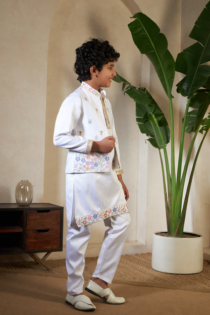 Elegant White Embroidered Koti Kurta Set