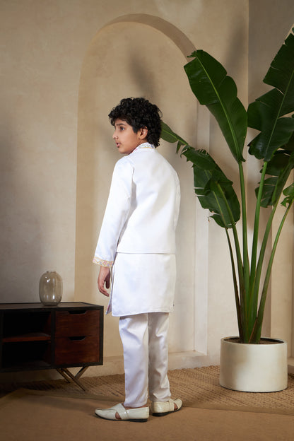 Elegant White Embroidered Koti Kurta Set