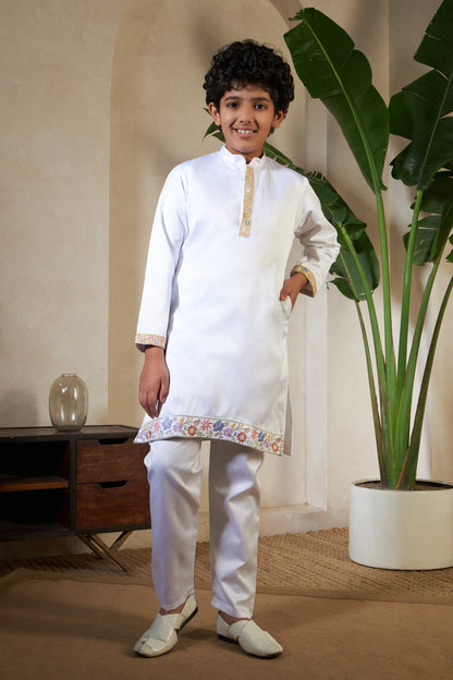 Elegant White Embroidered Koti Kurta Set