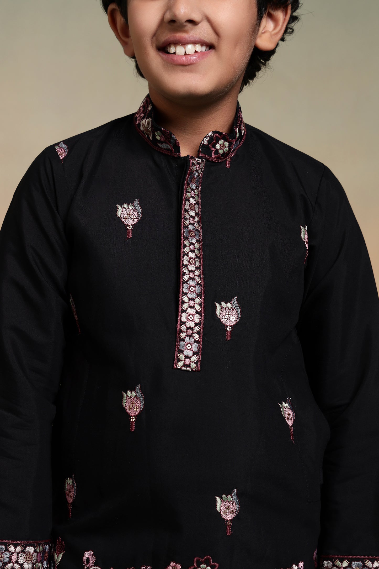 Elegant Black Embroidered Kurta Set for Boys