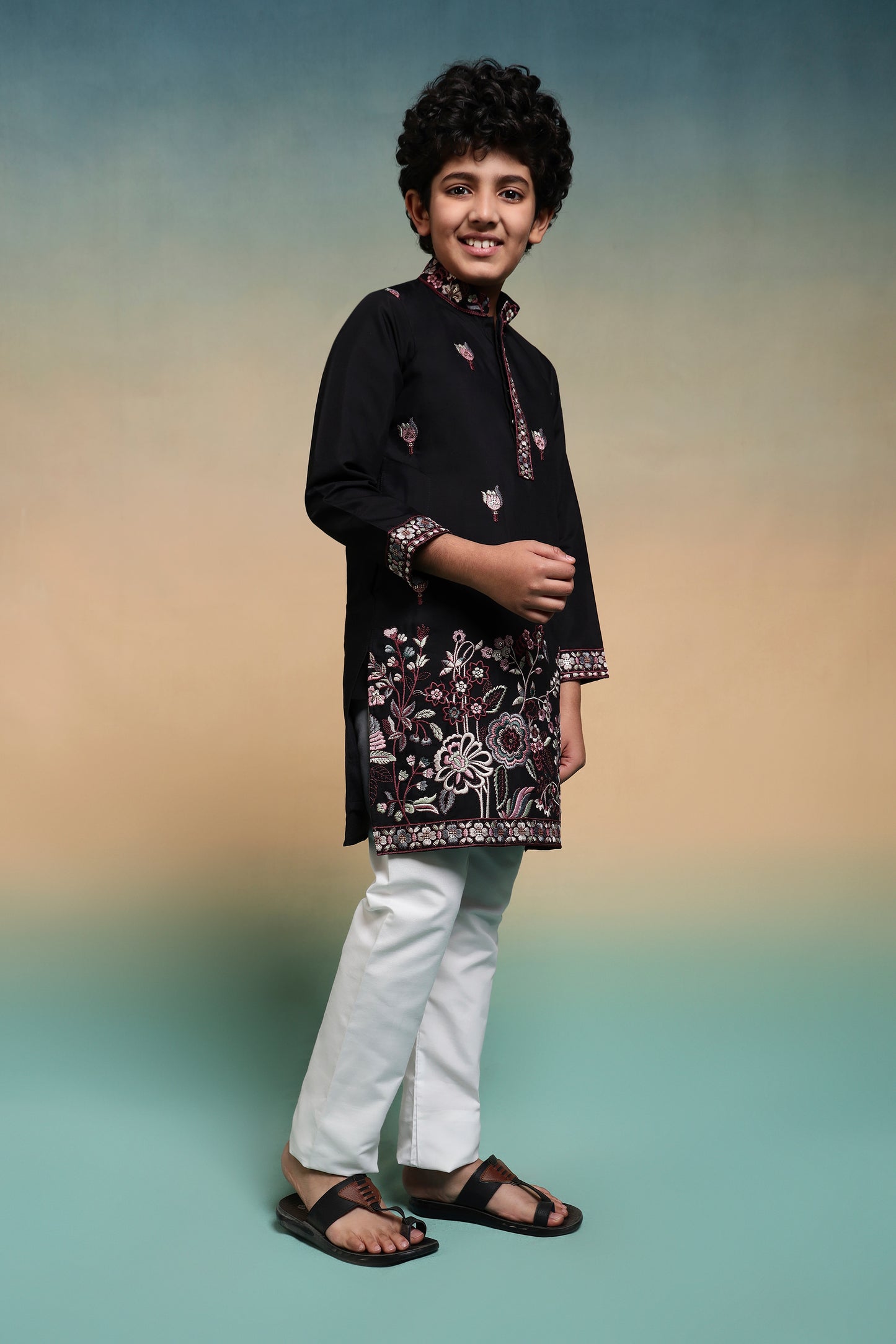 Elegant Black Embroidered Kurta Set for Boys