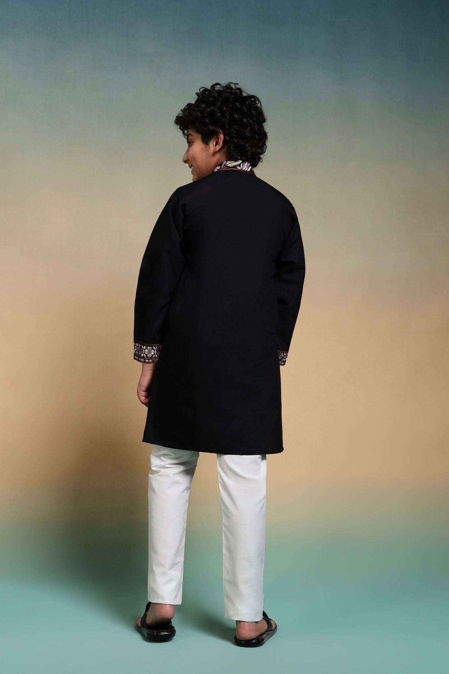 Elegant Black Embroidered Kurta Set for Boys