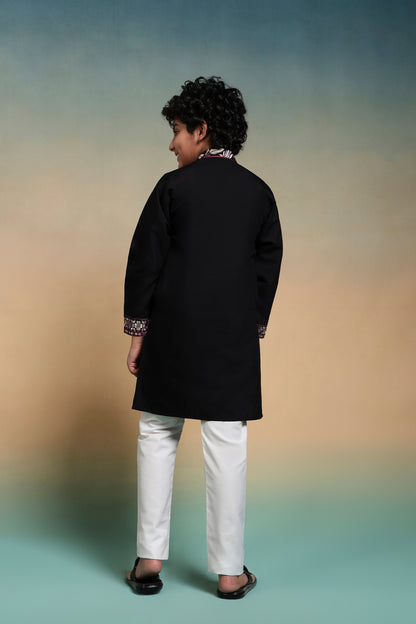 Elegant Black Embroidered Kurta Set for Boys