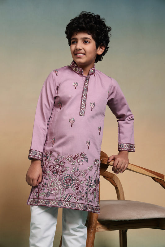 Charming Pink Embroidered Kurta Set for Boys