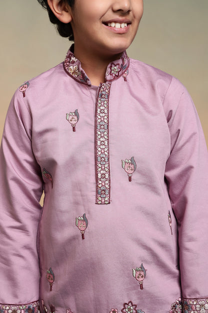Charming Pink Embroidered Kurta Set for Boys