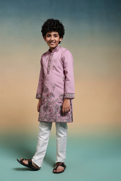 Charming Pink Embroidered Kurta Set for Boys