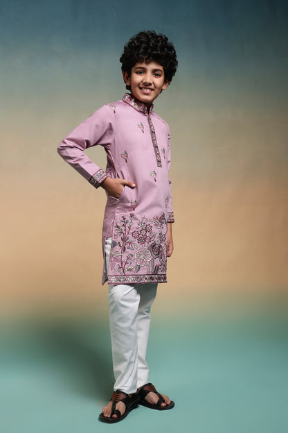 Charming Pink Embroidered Kurta Set for Boys