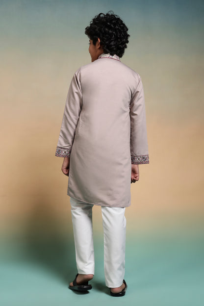 Elegant Beige Floral Embroidered Kids Kurta