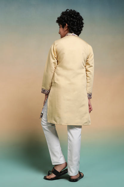 Mustard Floral Embroidered Kids Kurta Set