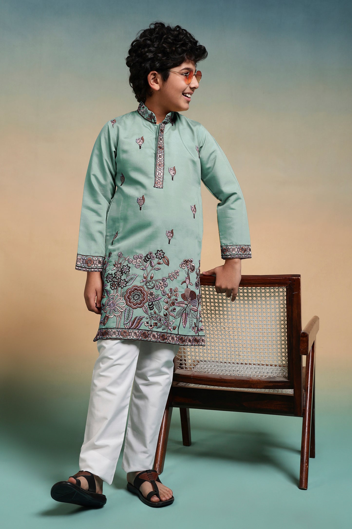 Stylish Mint Green Embroidered Kurta Set