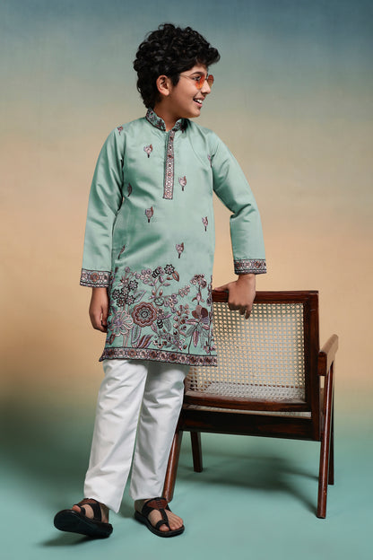 Stylish Mint Green Embroidered Kurta Set