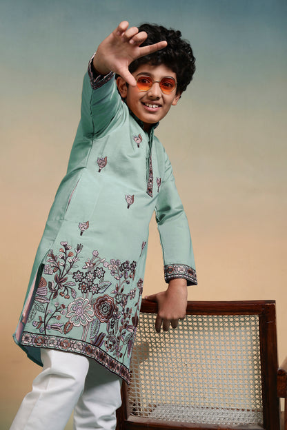 Stylish Mint Green Embroidered Kurta Set