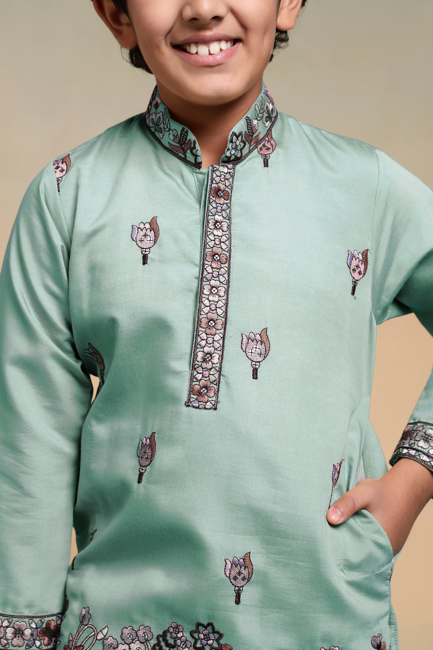 Stylish Mint Green Embroidered Kurta Set
