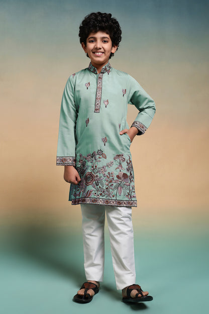 Stylish Mint Green Embroidered Kurta Set