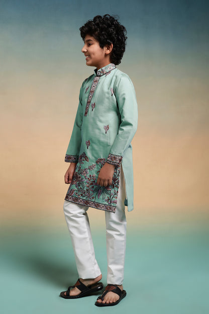 Stylish Mint Green Embroidered Kurta Set