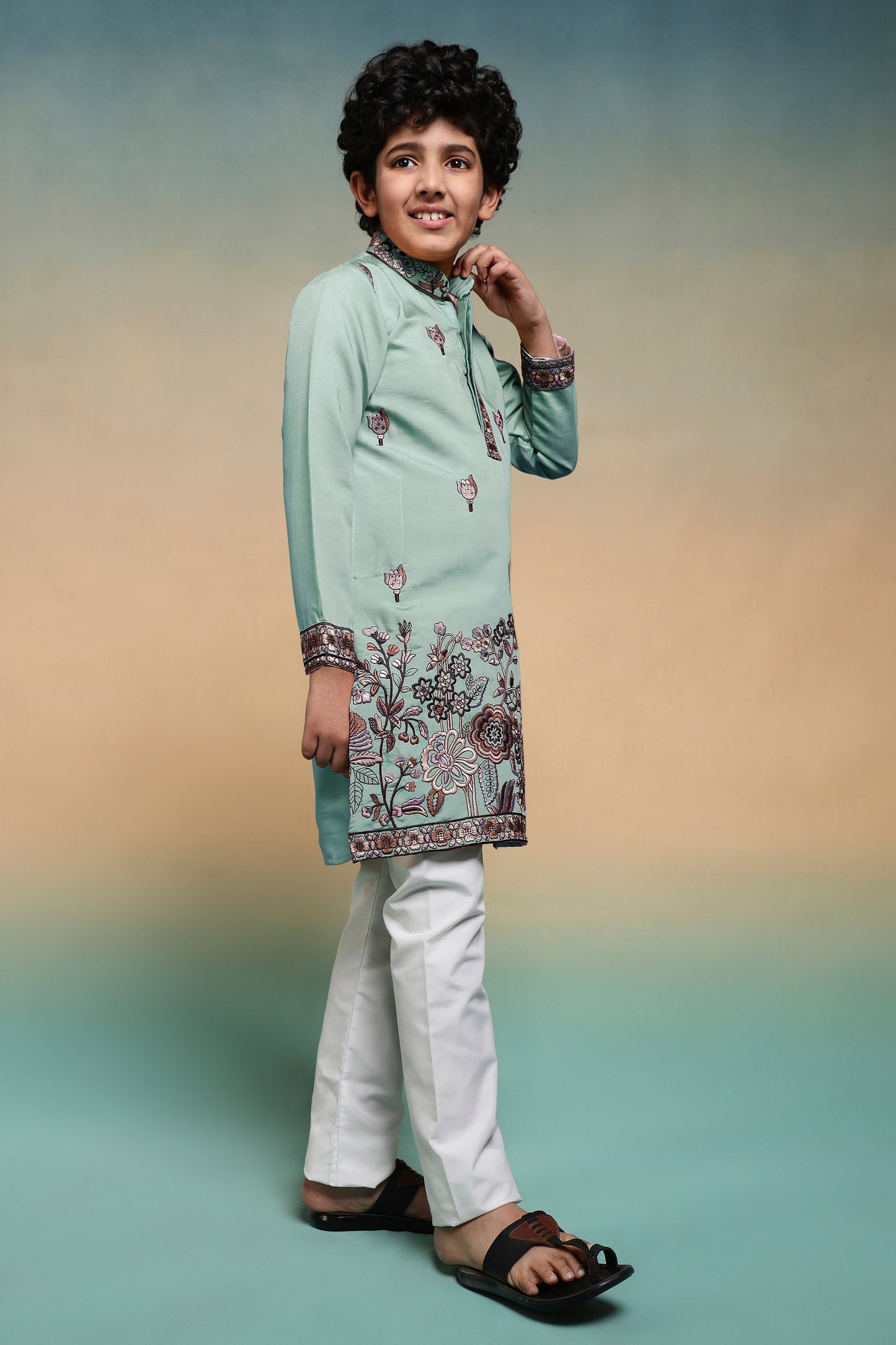 Stylish Mint Green Embroidered Kurta Set