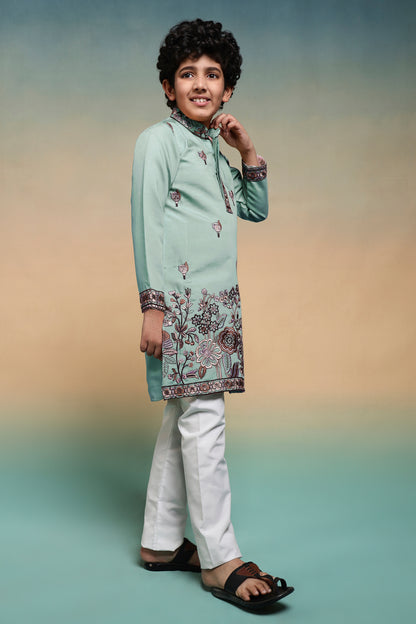 Stylish Mint Green Embroidered Kurta Set