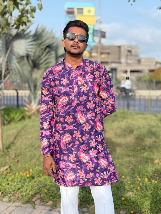 Elegant Purple Paisley Printed Men’s Kurta