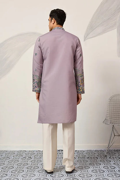 Lavender Embroidered Kurta with Peacock & Elephant Motif