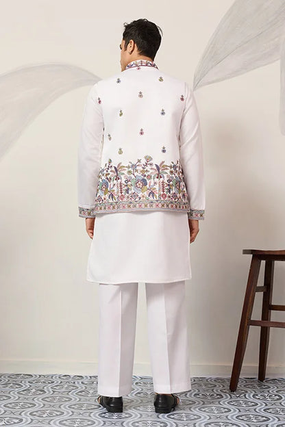 Men’s Ivory White Embroidered Kurta Set with Designer Jacket