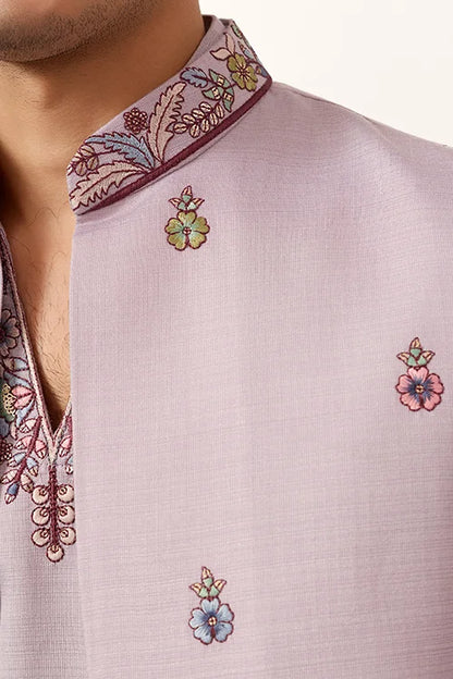 Men’s Pastel Lavender Embroidered Kurta Set with Designer Jacket