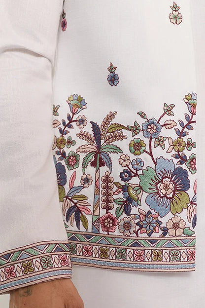 Men’s Ivory White Embroidered Kurta Set with Designer Jacket